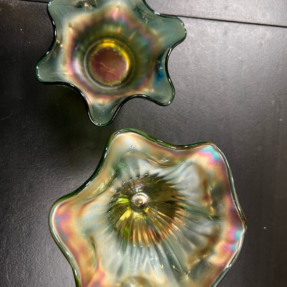 Elegant Green and Gold Glass Art Bowl Set